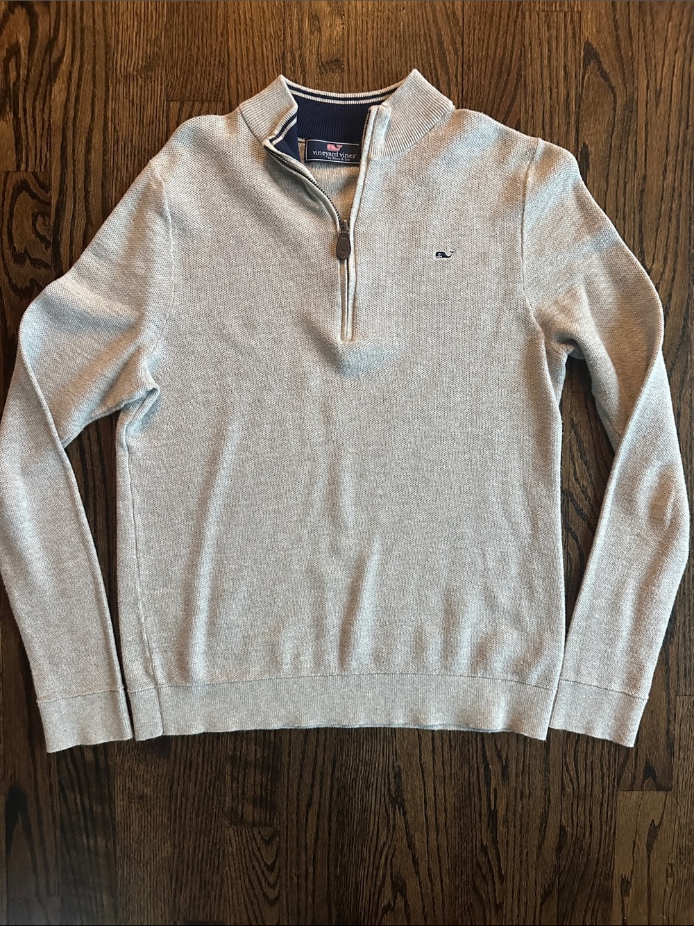 Vineyard Vines kids Light Gray Quarter-Zip Pullover with Navy Trim